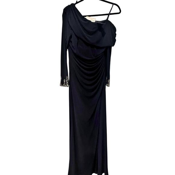 Betsy & Adam "Chrishell" Long Jersey Knit Off the Shoulder Gown Navy Size 8 NWT - Picture 5 of 13